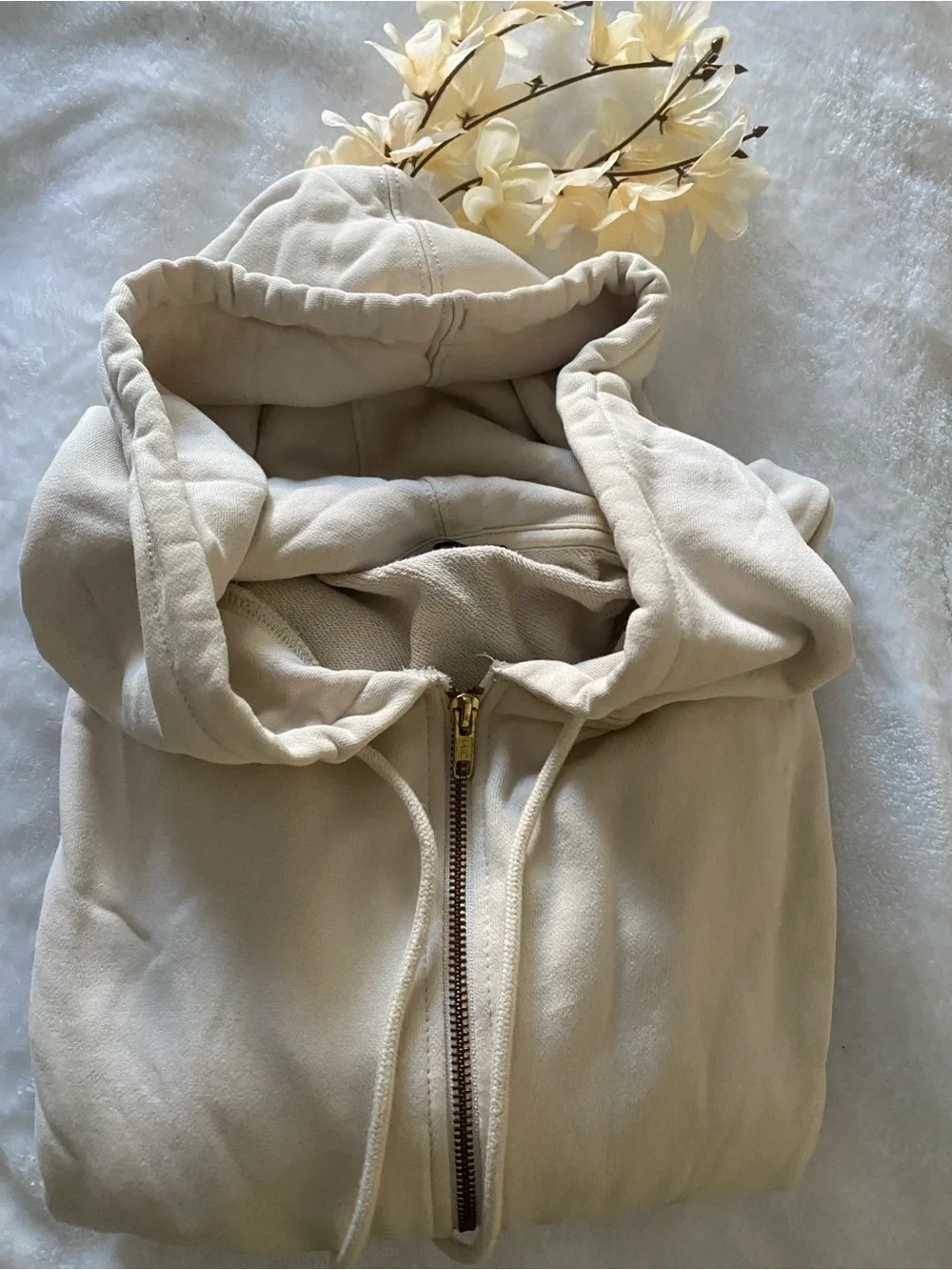 J. CREW Neutral Zip-Up Hooded Sweatshirt - Cream. Size XS